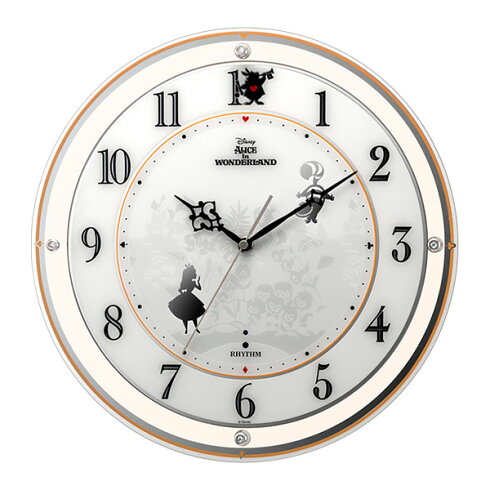 在庫処分特価 ディズニー ふしぎの国のアリス キャラクタークロック 掛時計 クォーツ アナログ 電波時計 4my854mc14 リズム時計 正規品 通販限定