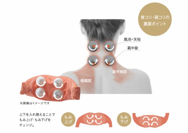 4つのもみ玉が首筋を左右からつかむようにほぐします
