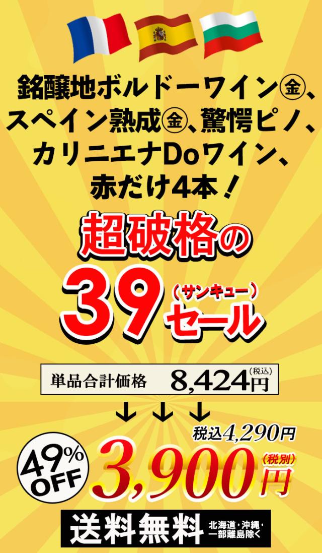 サンキューセール 赤ワイン 4本セット【内容】750ml