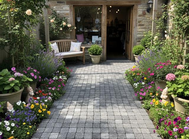 敷石 ピンコロ石 溶岩石の施工写真