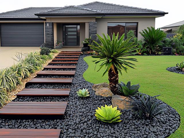 砂利 玉石 洋風 庭 玉砂利