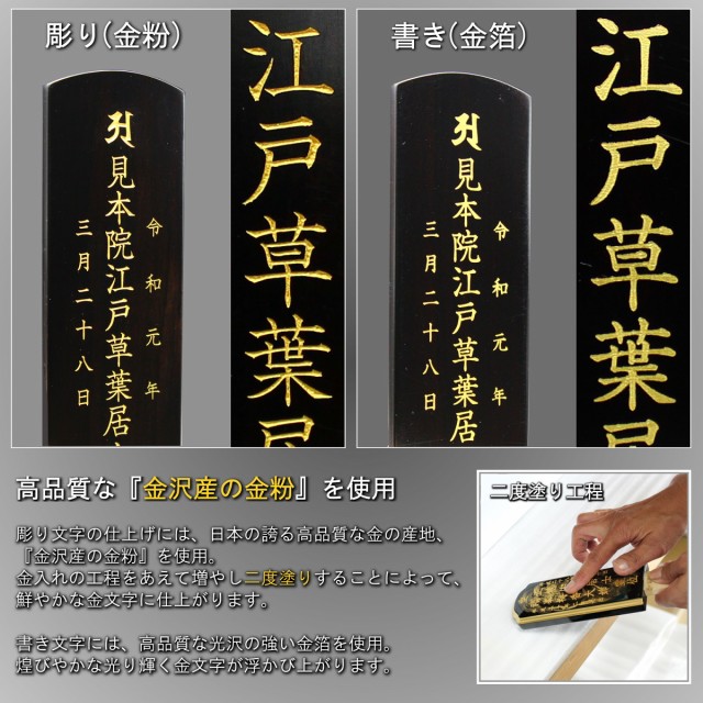 高級上塗位牌『葵角切』 各サイズ3.0〜6.0寸(総高15.7〜28.6cm) 江戸