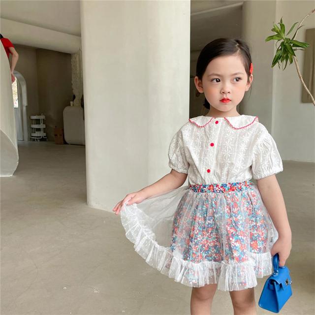 特注品 セットアップ カジュアルスカートセット 女の子 大人っぽい 花柄 お上品 夏服 涼しい 薄手 洋服 ショート丈 襟 かわいい 園児 幼稚園 保 限定品 キッズベビー マタニティ キッズ E Journal Uniflor Ac Id