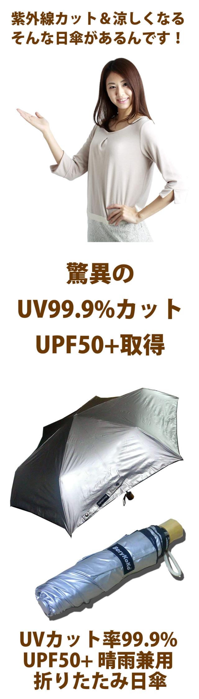 UVカット率99.9% UPF50+ 晴雨兼用 ジャンプ日傘 親骨55cm×8本骨 シルバー 銀