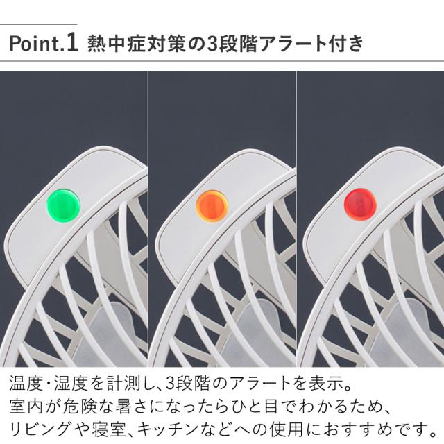 LCAF030 暑さ指数表示付人感センサーマグネットファン 熱中症対策の3段階アラート付き