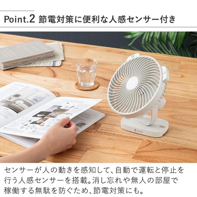 LCAF030 暑さ指数表示付人感センサーマグネットファン 節電対策に便利な人感センサー付き