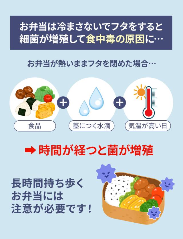 お弁当は冷まさないでフタをすると細菌が増殖して食中毒の原因に