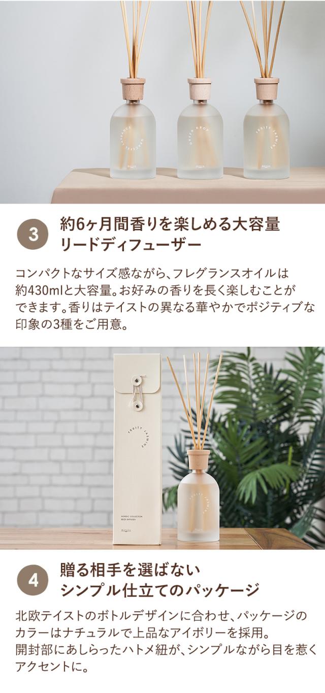 約6ヶ月間香りを楽しめる大容量リードディフューザー 贈る相手を選ばないシンプル仕立てのパッケージ