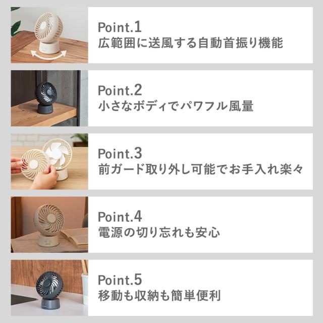ラウンドミニデスクファン 首振り機能付