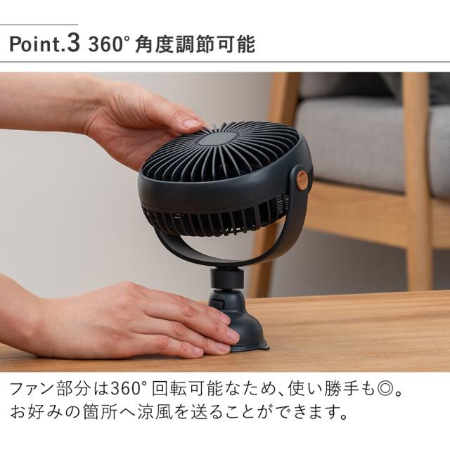 PBAF009　3WAY吸盤&クリップファン　360°角度調節可能