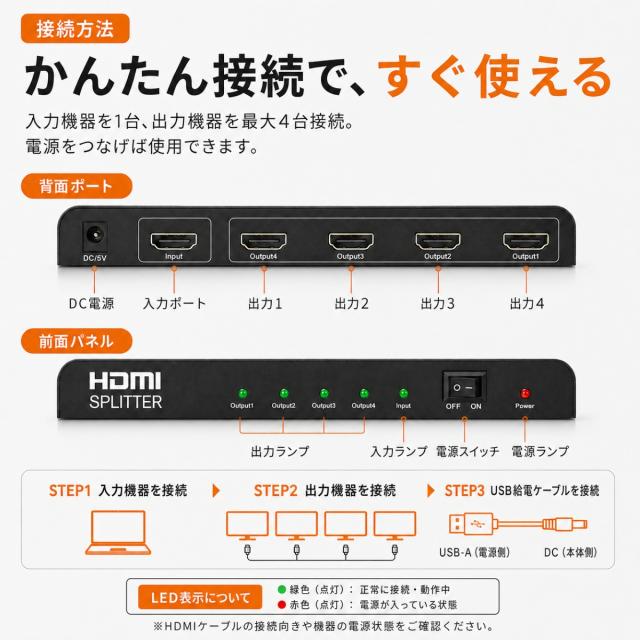 HDMI分配器 会議用 プレゼン 資料共有 画面共有 複数モニター 同時出力 HDMIスプリッター パソコン接続 プロジェクター 会議室