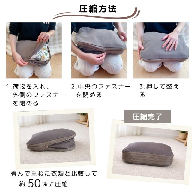 旅行用圧縮ポーチ 衣類収納バッグ コンパクト設計 ファスナー圧縮 スーツケース整理 衣類整理ポーチ 省スペース収納 軽量トラベルグッズ 出張便利 収納ケース