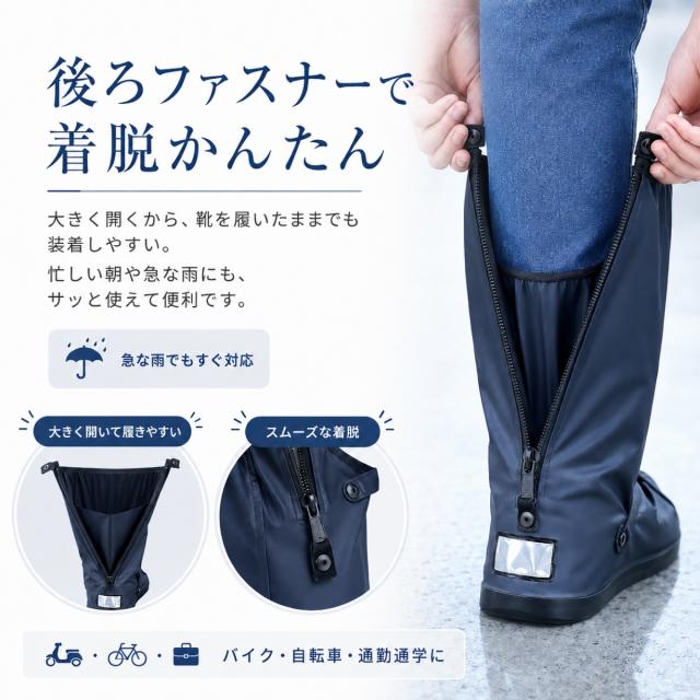 レインブーツカバー 防水 靴カバー シューズカバー 高筒 ロングタイプ PVC素材 雨の日 通勤 通学 外回り