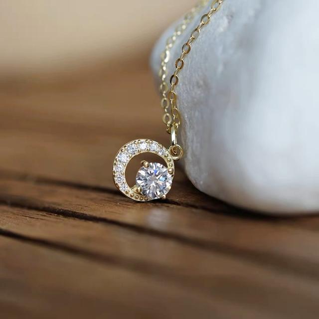 ネックレス レディース 18金仕上げ K18コーティング SV925 シルバー925 ゴールドネックレス 一粒ストーン サークルモチーフ CZダイヤ 42cm アジャスター付き 華奢 上品