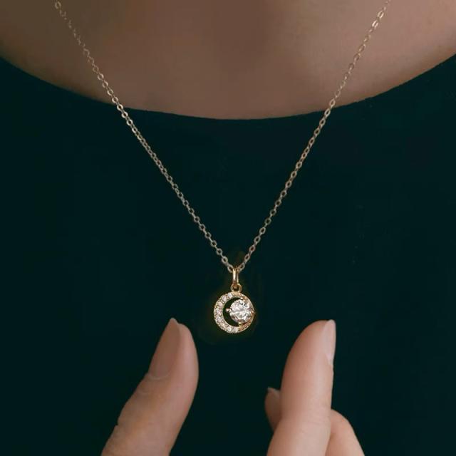 ゴールドネックレス レディース 42cmチェーン アジャスター3cm付き 一粒ダイヤ風 キュービックジルコニア サークル 華奢チェーン 重ね付け 人気