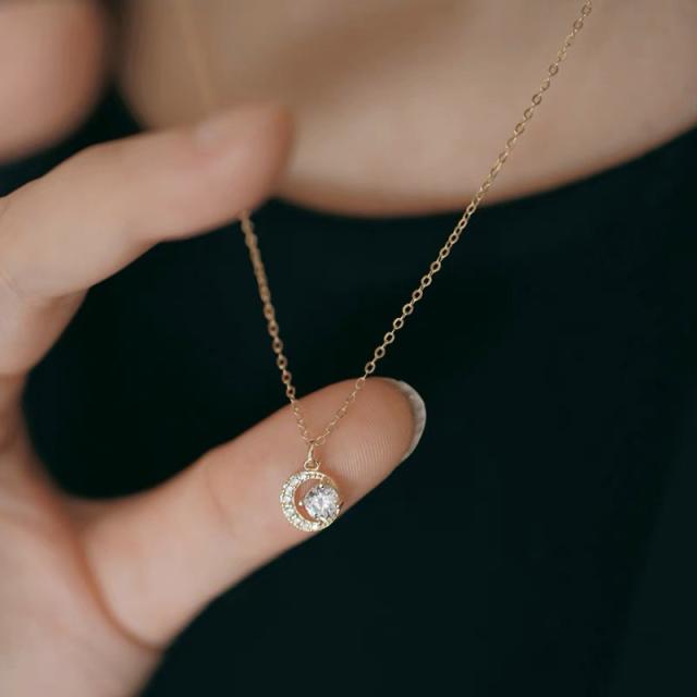 レディース ペンダント 18K仕上げ シルバー925 ネックレス ゴールド 一粒ストーン サークルリングモチーフ 大人可愛い 上品 高見え アクセサリー