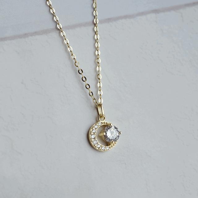 レディースアクセサリー ネックレス ゴールド SV925 K18コーティング 一粒キュービックジルコニア 華奢 サークル 小ぶり デート 女子会