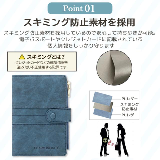 RFIDブロック パスポートカバー スキミング対策 防犯対策 個人情報保護 クレジットカード保護 電子パスポート対応 海外出張 旅行便利グッズ 安心設計
