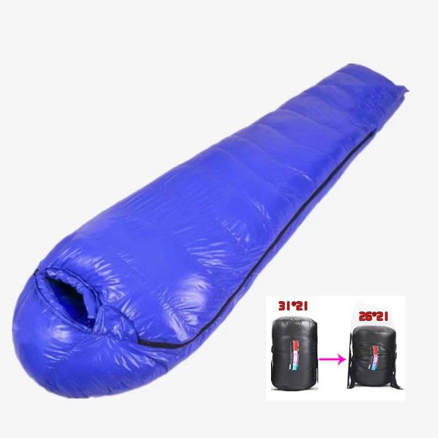 ダウンシュラフ 冬用 寝袋 マミー型 コンパクト 車中泊り 登山 スリーピングバック 防災 避難用 防水 [ 最低使用温度 -15度 ] 高品質ダウン1000gたっぷり充填