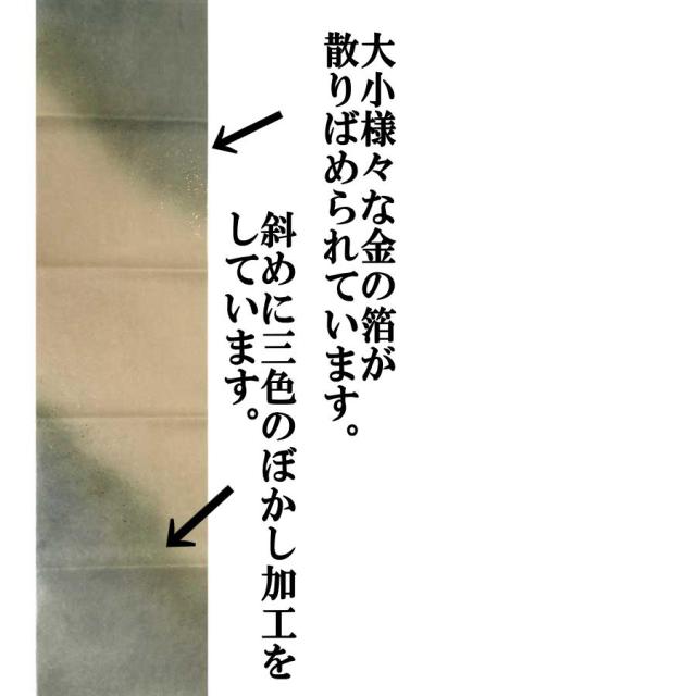 【書道用紙】【色画仙紙(かな用)】 三色斜裾ぼかし＋大小金砂子＋絹目加工 半切 茶 109GDP