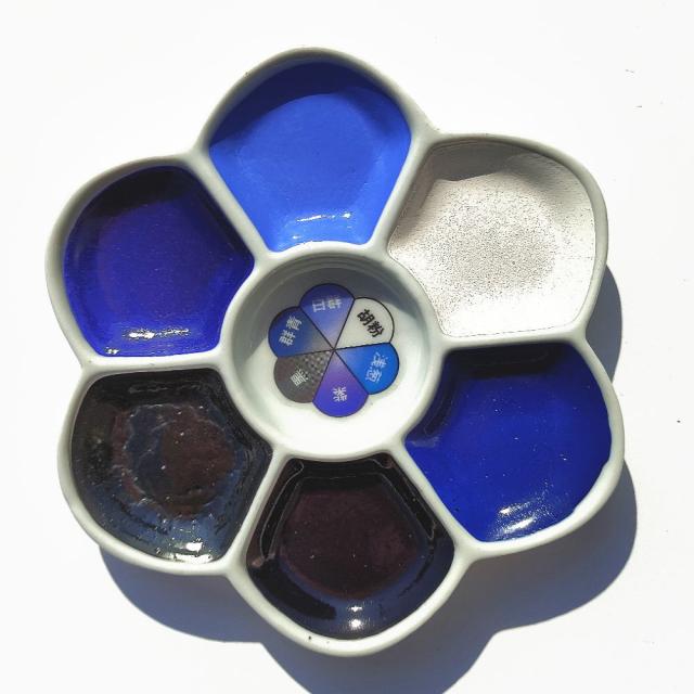 【墨運堂】 顔彩 梅皿 青系色6色セット