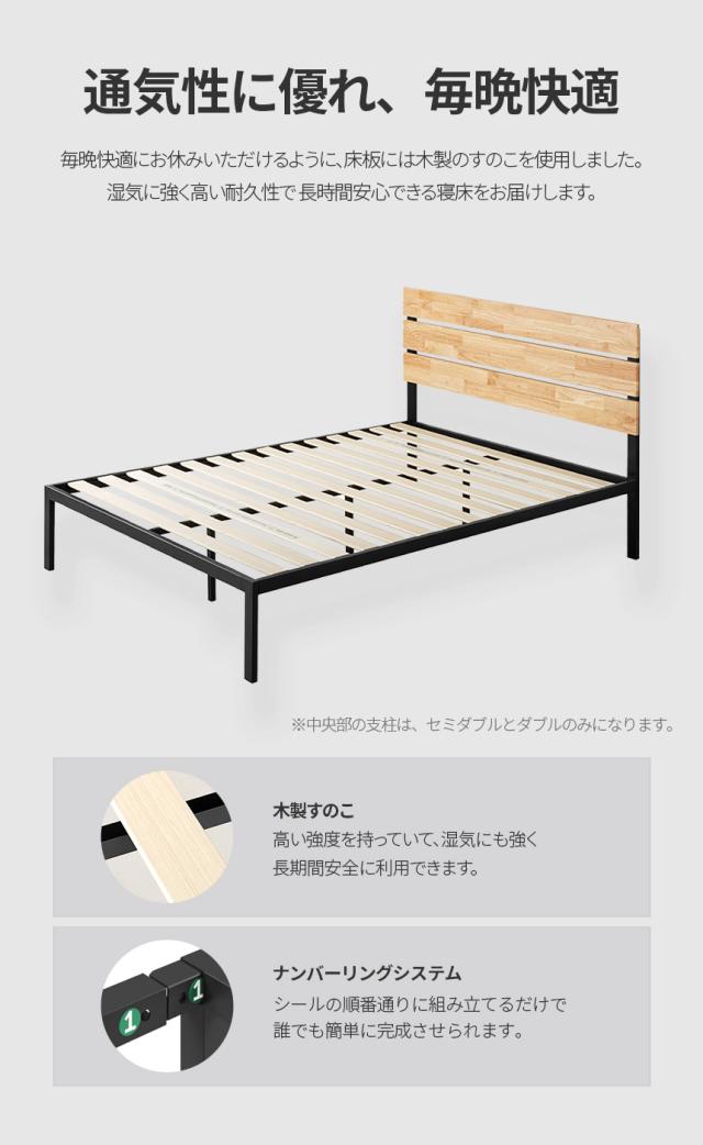 ベッド シングル ベッドフレーム ウッド すのこ ヘッドボード付