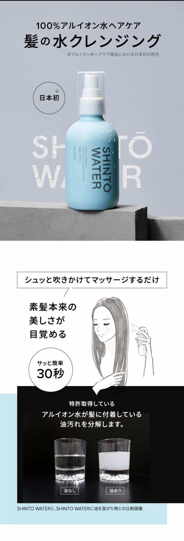 H2 ONEST オネスト シントーウォーター 200ml ヘア リセット ...