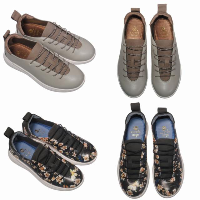 【靴のHOSHIKAWA】  『SPORTS NINE 0617』 スポーツナイン スリッポン 22.5cm〜24.5cm EEEE フラワー レディース ゴムレース カジュアル 本革 国産 幅広 秋冬