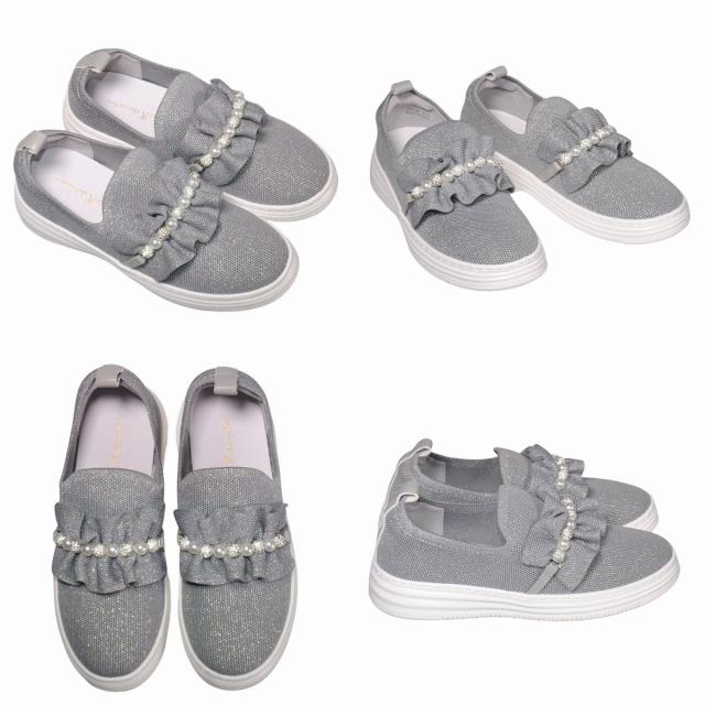 【靴のHOSHIKAWA】  『de ocho A de ocho J52-28』 デオチョアデオチョ スリッポン 22cm〜24.5cm レディース グレー スニーカー パール ストレッチ 軽量 通気性 春夏
