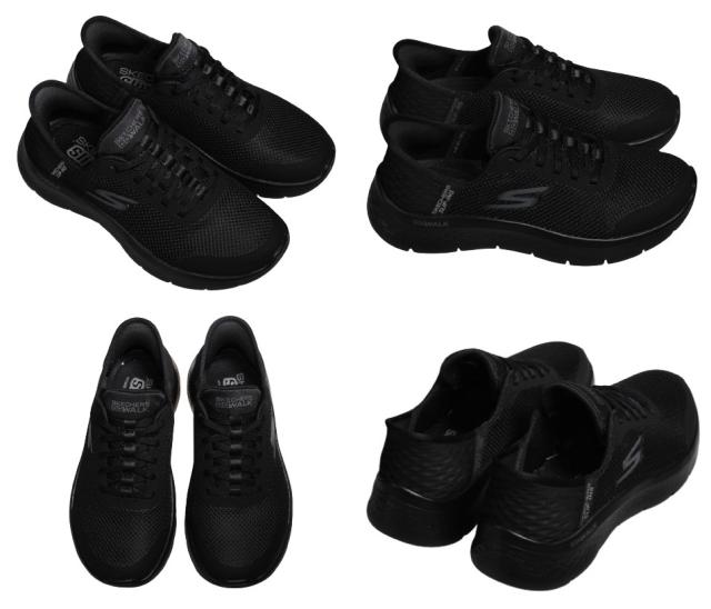 【靴のHOSHIKAWA】  『SKECHERS SPORTL 124836』 22cm〜26.5cm レディース スケッチャーズ スリップイン GO WALK スニーカー ブラック 運動靴 洗える 合皮 軽量