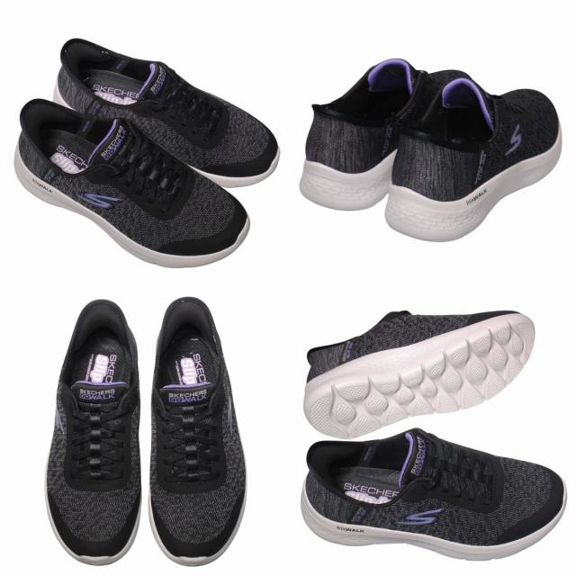 【靴のHOSHIKAWA】  『SKECHERS SPORTL 124842W』 スケッチャーズ スニーカー 22.5cm〜26cm レディース GO WALK FLEX 運動靴 スリッポン ストレッチレース ブラック 合皮 軽量