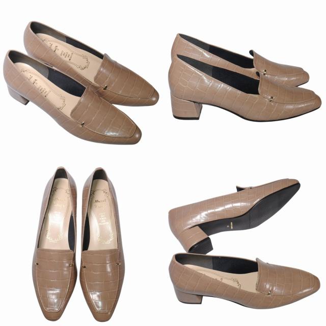 【靴のHOSHIKAWA】  『l Rouge 16604』 メタルルージュ ローファー 22.5cm〜24.5cm レディース チャコールC エナメル カジュアル ローヒール 合皮 秋冬