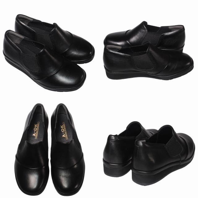 【靴のHOSHIKAWA】  『A-OK 1865』 エーオーケー スリッポン 22.5cm〜24.5cm EEEEE 外反母趾対応 幅広 レディース フラット底 ラウンドトゥ 牛革 撥水 防滑