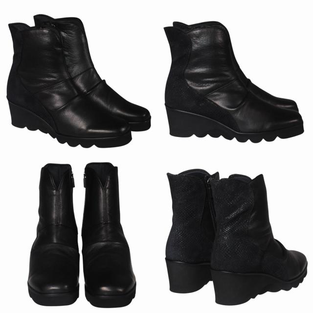 【靴のHOSHIKAWA】  『SPORTS NINE 2104』 スポーツナイン ショートブーツ 21.5cm〜24.5cm グレー レディース ショート丈 ウェッジソール 本革 国産 秋冬