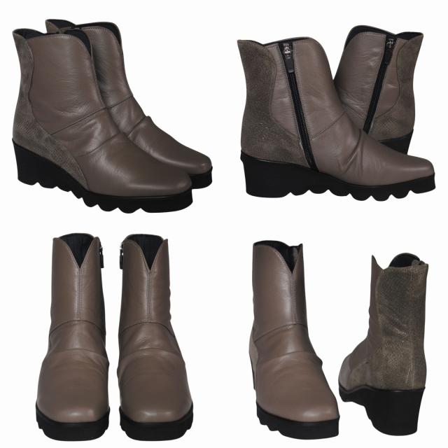 【靴のHOSHIKAWA】  『SPORTS NINE 2104』 スポーツナイン ショートブーツ 21.5cm〜24.5cm グレー レディース ショート丈 ウェッジソール 本革 国産 秋冬