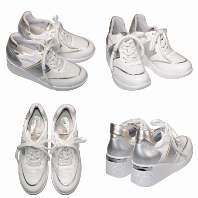 【靴のHOSHIKAWA】  『Monet 241532』 モネ レザースニーカー 21.5cm〜25cm EEEE ウェッジソール レースアップ カジュアル ホワイトC 牛革 日本製 春夏