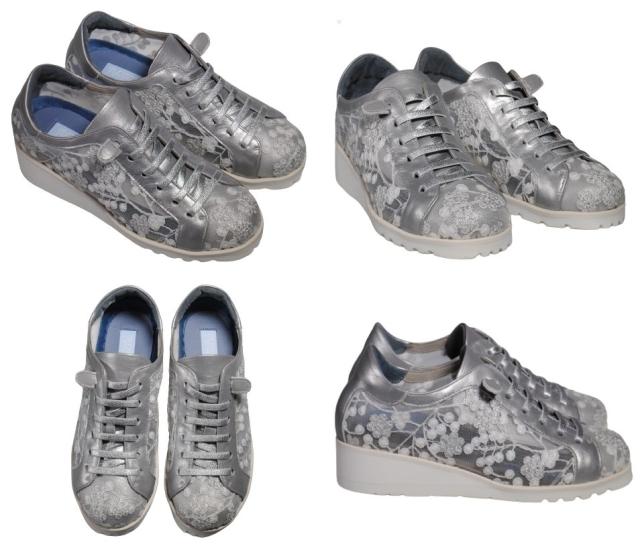 【靴のHOSHIKAWA】  『hatchi 2427』 ハッチ レザースニーカー 21.5cm〜24.5cm EEEE チュールレース 花柄 レディース ブラック 本革 国産 春夏