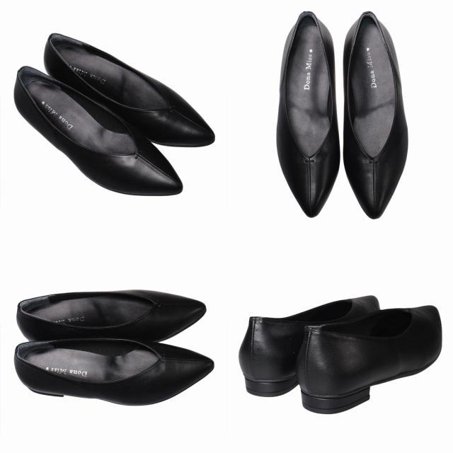 【靴のHOSHIKAWA】  『Dona Miss 2473』 ドナミス パンプス 21.5cm〜24.5cm EEE ブラック レディース ローヒール ポインテッドトゥ 幅広 牛革 国産