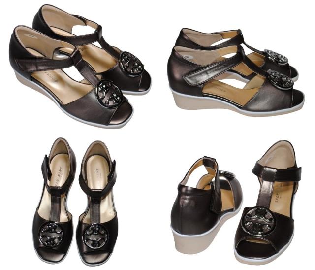 【靴のHOSHIKAWA】  『SPORTS NINE 4707』 スポーツナイン サンダル 21.5cm〜24.5cm EEE ブラック オープントゥ ウェッジソール マジックテープ コンフォート バックベルト 日本製 本革 春夏