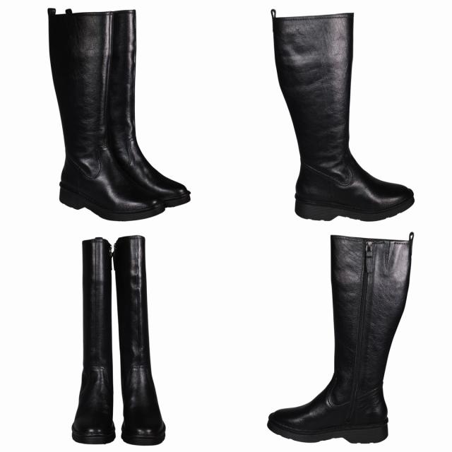 【靴のHOSHIKAWA】  『Sena Moon 2845』 レディース ロングブーツ 22.5cm〜24.5 EEEE ブラック 内側ファスナー ヒール ラウンドトゥ 天然皮革 幅広 秋冬