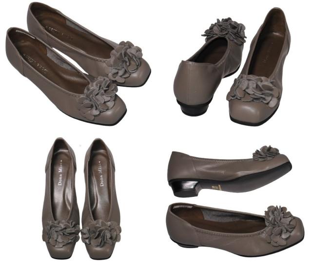 【靴のHOSHIKAWA】  『Dona Miss 3279』 ドナミス パンプス 21.5cm〜25cm EEE レディース チャコール ローヒール リボン 国産 幅広 本革