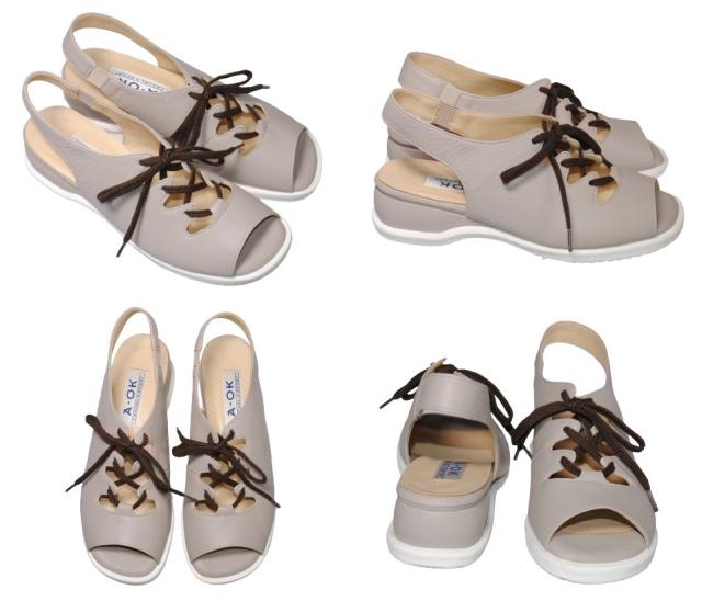 【靴のHOSHIKAWA】  『A-OK 3718』 エーオーケー コンフォート サンダル 21.5cm〜25cm EEEE ブラック レースアップ バックベルト 幅広 軽量 日本製 牛革 春夏