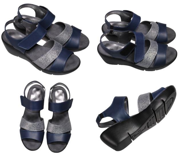 【靴のHOSHIKAWA】  『Dona Miss 3760』 ドナミス バックバンドサンダル 21.5cm〜24.5cm EEE ブラック レディース ウェッジヒール マジックテープ 国産 本革 春夏