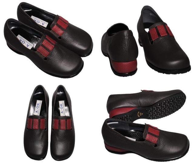 【靴のHOSHIKAWA】  『A-OK 3820』 エーオーケー スリッポン 21.5cm〜24.5cm EEEE ブラウン カジュアル レディース ローヒール 外反母趾対応 牛革 国産