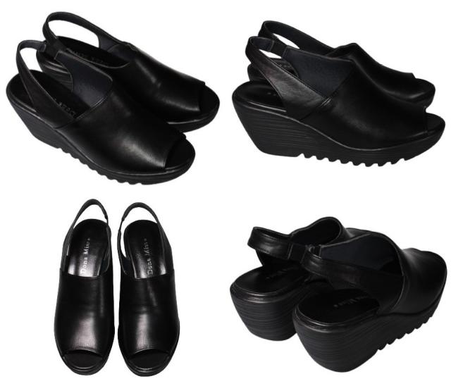 【靴のHOSHIKAWA】  『Dona Miss 3981』 ドナミス サンダル 21.5cm〜25cm EEE ネイビー ウェッジソール バックベルト 前開き 日本製 本革