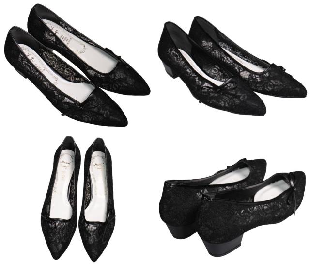 【靴のHOSHIKAWA】  『l Rouge 3994』 メタルルージュ カッター 22.5cm〜24.5cm ブラック レース リボン レディース 低反発ソール 国産 合皮 春夏