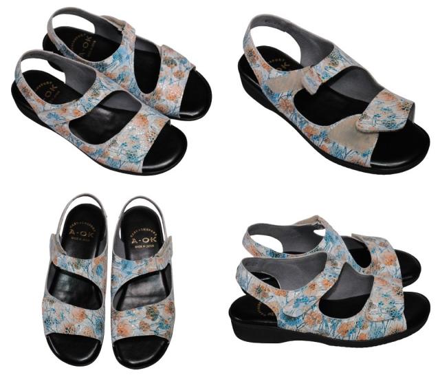 【靴のHOSHIKAWA】  『A-OK 5167』 エーオーケー コンフォートサンダル 22cm〜24.5cm EEEE ブルー サンダル ベルクロ 幅広 軽量 日本製 牛革