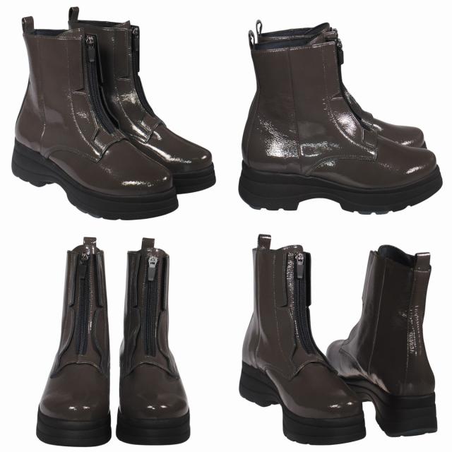 【靴のHOSHIKAWA】  『Dona Miss 6378』 ドナミス ショートブーツ 22.5cm〜24.5cm EEEE Dグレー レディース センターファスナー 厚底 幅広 防寒 牛革 国産