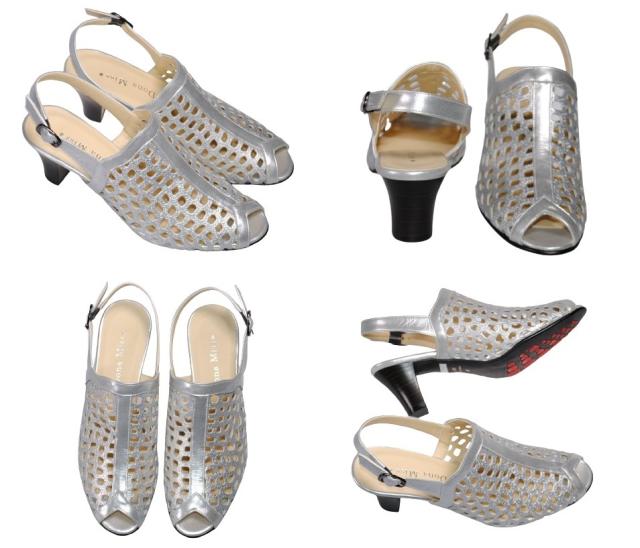 【靴のHOSHIKAWA】  『Dona Miss 6463』 ドナミス パックベルトサンダル 21.5cm〜24.5cm EEE ブラック パンチング オープントゥ ヒール 日本製 本革 春夏