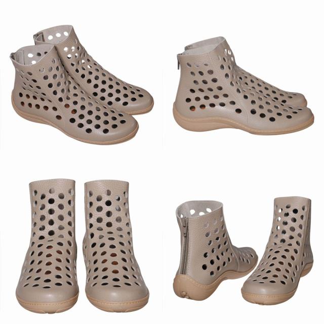 【靴のHOSHIKAWA】  『A-OK 7319』 エーオーケー ショートブーツ 21.5cm〜25cm レディース グレー 後ろファスナー 撥水加工  軽量 日本製 牛革 春夏